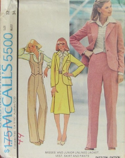 MISSES' AND JUNIOR UNLINED JACKET, VEST, SKIRT AND PANTS