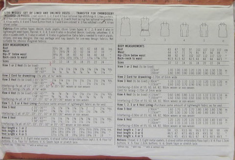 MISSES' SET OF LINED AND UNLINED VESTS