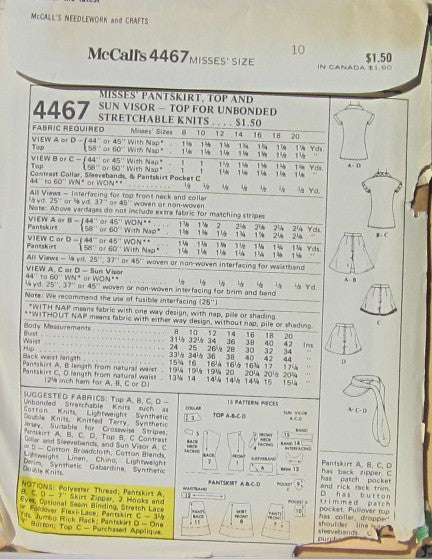 MISSES' PANTSKIRT, TOP AND SUN VISOR TOP FOR UNBONDED