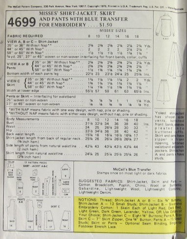 MISSES SHIRT-JACKET SKIRT AND PANTS