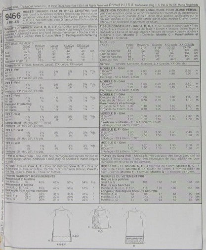 MISSES' UNLINED VEST IN THREE LENGTHS