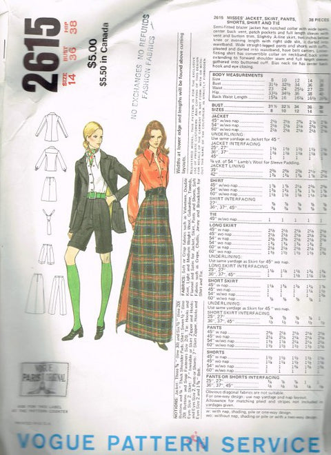 MISSES' JACKET, SKIRT, PANTS, SHORTS, SHIRT AND TIE (CUT)