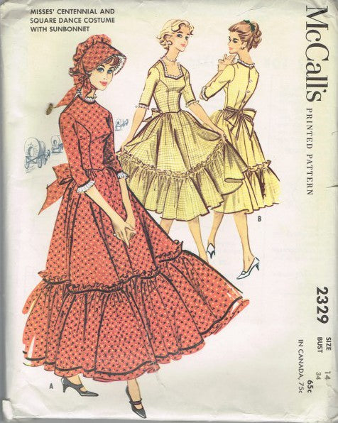 MISSES' CENTENNIAL AND SQUARE DANCE COSTUME WITH SUNBONNET