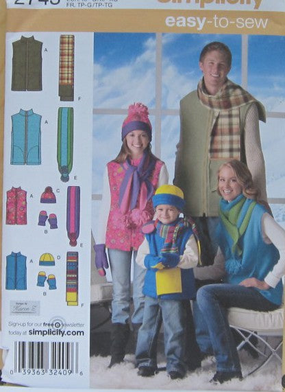 UNISEX CHILDS TEENS AND ADULTS VEST HAT SCARVES AND MITTINS