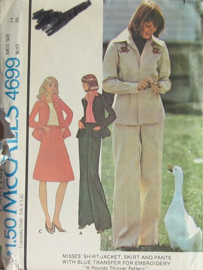 MISSES SHIRT-JACKET SKIRT AND PANTS