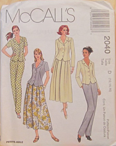MISSES' UNLINED TOP, PULL-ON SKIRT AND PANTS