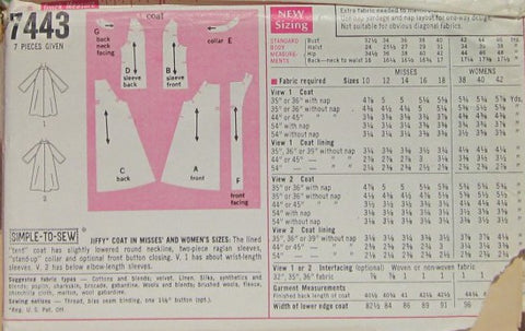 COAT IN MISSES AND WOMEN SIZES