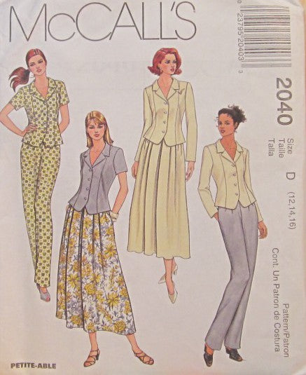 MISSES' UNLINED TOP, PULL-ON SKIRT AND PANTS