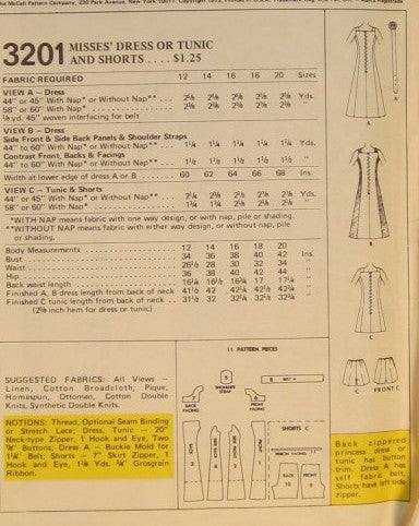 MISSES DRESS OR TUNIC AND SHORTS
