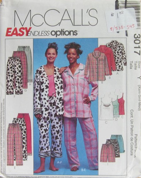 MISSES'/MISS PETITE PAJAMA TOP, TANK TOP AND PANTS IN OR SHORTS