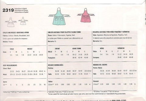 CHILD'S AND MISSES' ADJUSTABLE APRON