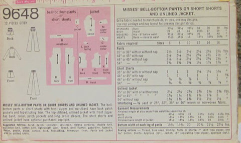 MISSES BELL-BOTTOM PANTS OR SHORT SHORTS AND JACKET