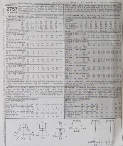 MISSES TOPS CAPRI PANTS AND SHORTS