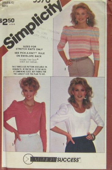 MISSES' PULLOVER TOP SIZED FOR STRETCH KNITS ONLY
