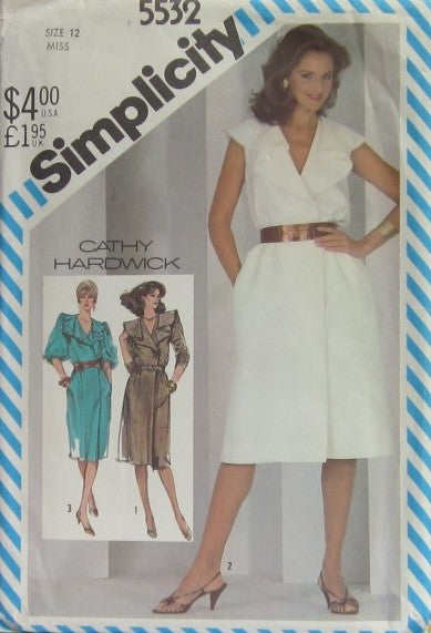 MISSES' MOCK-WRAP DRESS WITH NECKLINE AND SLEEVE VARIATIONS