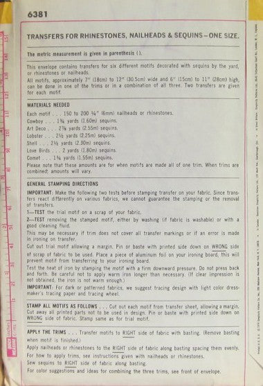 TRANSFERS FOR RHINESTONES, NAILHEADS AND SEQUINS--ONE SIZE