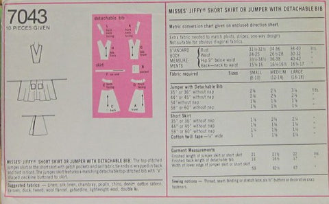 MISSES SKIRT OR JUMPER WITH DETACHABLE BIB