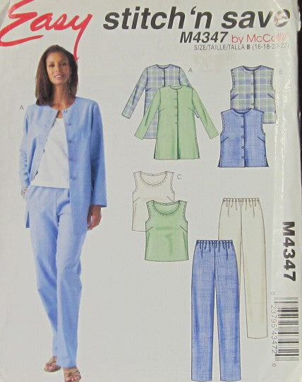 MISSES/MISS PETITE JACKET VEST TOP AND PANTS