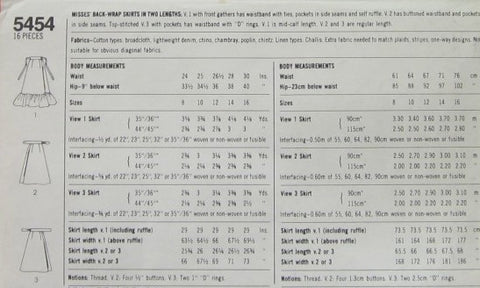 MISSES' BACK WRAP SKIRTS IN TWO LENGTHS