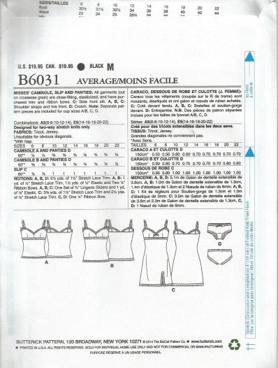 MISSES' CAMISOLE, SLIP AND PANTIES