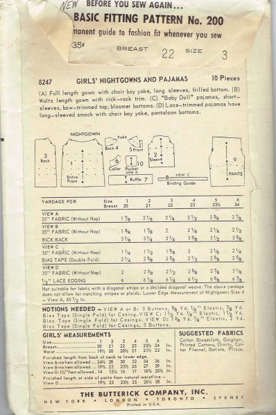 GIRLS' NIGHTGOWNS AND PAJAMAS (CUT)