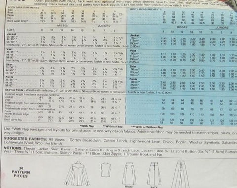 MISSES' AND JUNIOR UNLINED JACKET, VEST, SKIRT AND PANTS