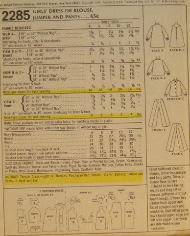 GIRLS DRESS OR BLOUSE JUMPER AND PANTS