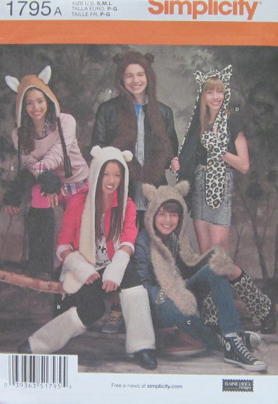 MISSES', MEN'S, TEENS' ANIMAL HATS WITH LEG AND ARM WARMERS