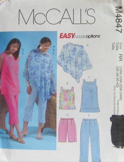 WOMEN'S PONCHO, TOP, TUNIC, SHORTS AND CAPRI PANTS