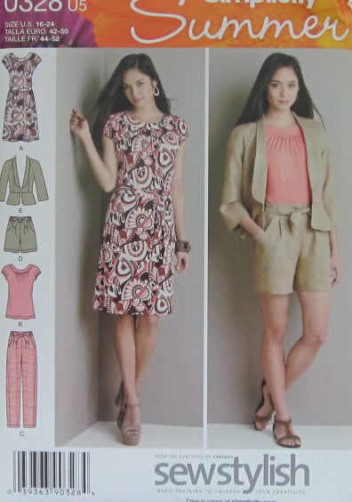 MISSES PANTS OR SHORTS JACKET AND  DRESS OR TOP AND TIE BELT