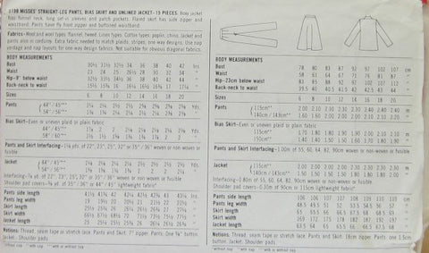 MISSES STRAIGHT-LEG PANTS BIAS SKIRT AND UNLINED JACKET