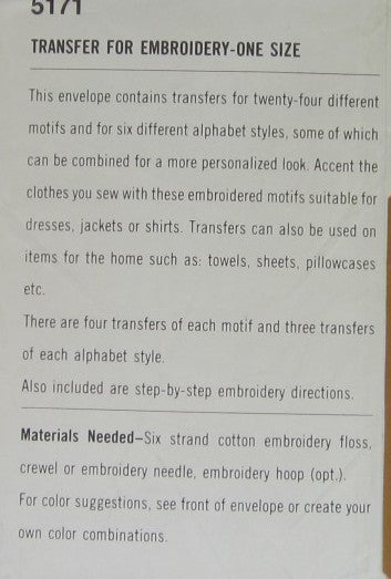 TRANSFER FOR EMBROIDERY-ONE SIZE
