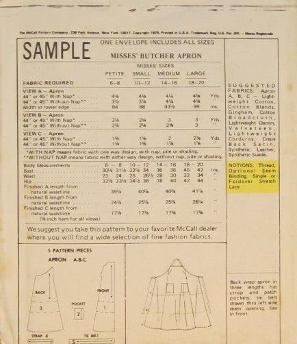 MISSES AND JUNIOR SHORT APRON
