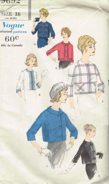 VOGUE 1959 SEWING PATTERN JACKETS