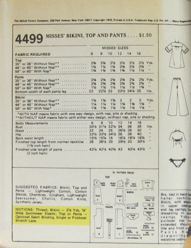MISSES' BIKINI, TOP AND PANTS
