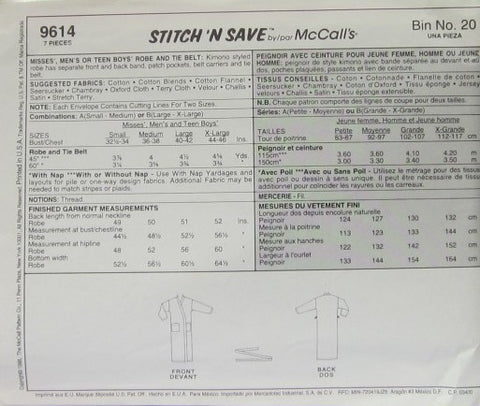MISSES' MEN'S OR TEEN BOYS' ROBE AND TIE BELT