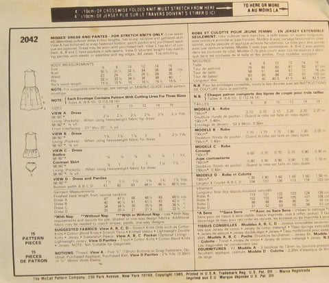 MISSES' DRESS AND PANTES-FOR STRETCH KNITS ONLY