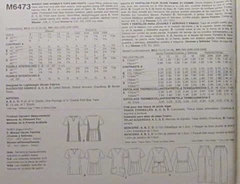 MISSES AND WOMENS TOPS AND PANTS