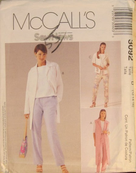 MISSES JACKET DUSTER VEST TOP AND PANTS