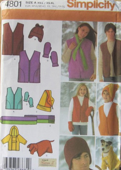 UNISEX CHILDS TEENS AND ADULTS VEST HATS SCARF, MITTENS, DOG COAT