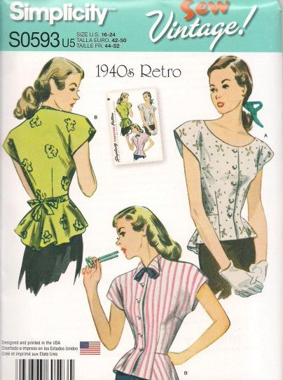 MISSES' BLOUSE WITH NECKLINE VARIATIONS 1940'S RETRO
