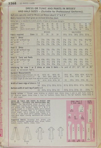 DRESS OR TUNIC AND PANTS IN MISSES' AND HALF SIZES