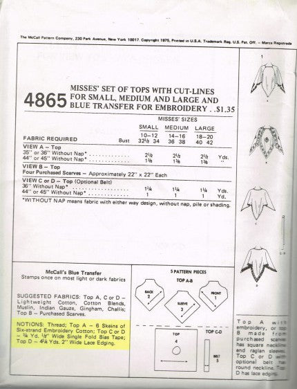 MISSES' SET OF TOPS WITH CUT-LINES FOR SMALL, MEDIUM AND LARGE