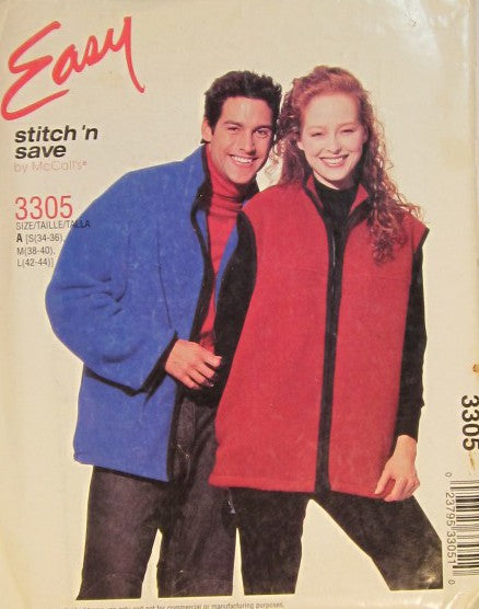 MISSES MEN AND TEEN BOYS UNLINED JACKET OR VEST