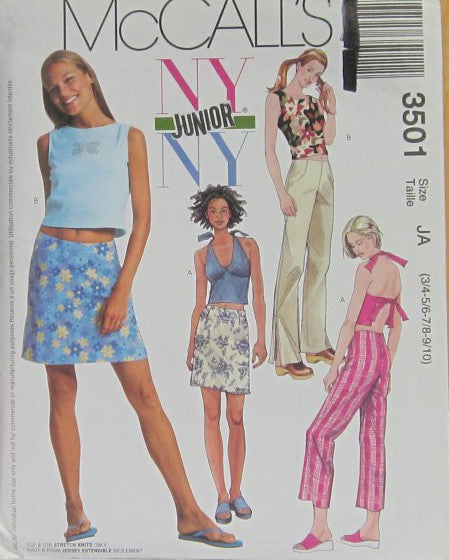 JUNIOR'S TOPS, LOW RISE PANTS IN TWO LENGTHS AND SKIRT