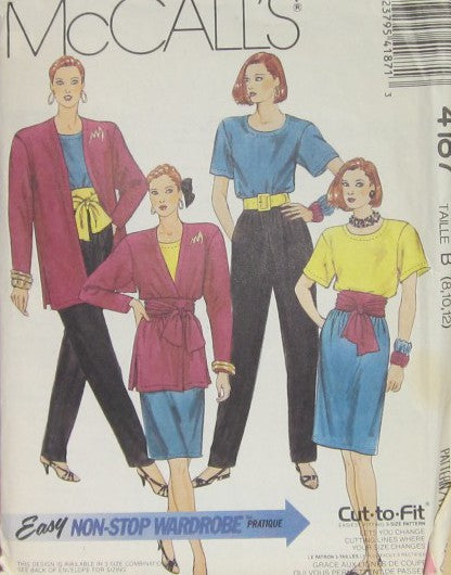 MISSES JACKET, TOP, SKIRT, PANTS AND SASH