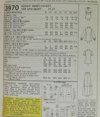 MISSES SHIRT-JACKET TOP AND SKIRT