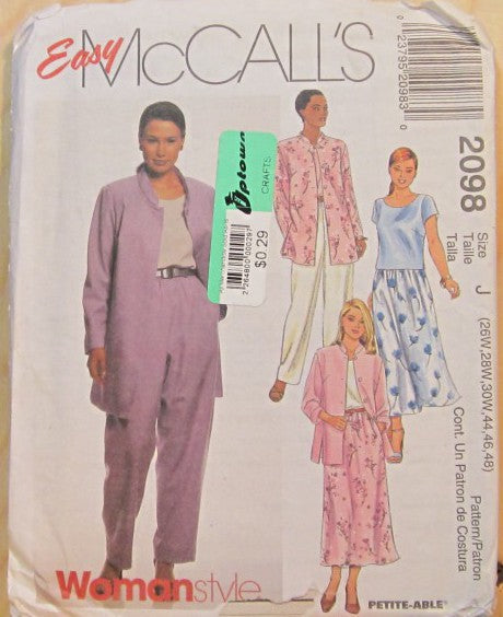 MISSES' UNLINED JACKET, TOP, PULL-ON PANTS AND SKIRT