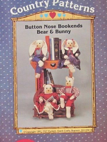 BUTTON NOSE BOOKENDS BEAR AND BUNNY