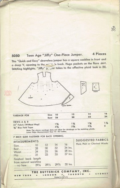 TEEN AGE "JIFFY" ONE-PIECE JUMPER